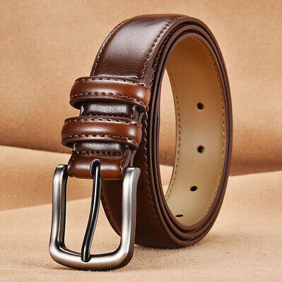 brown leather belt with a metal buckle